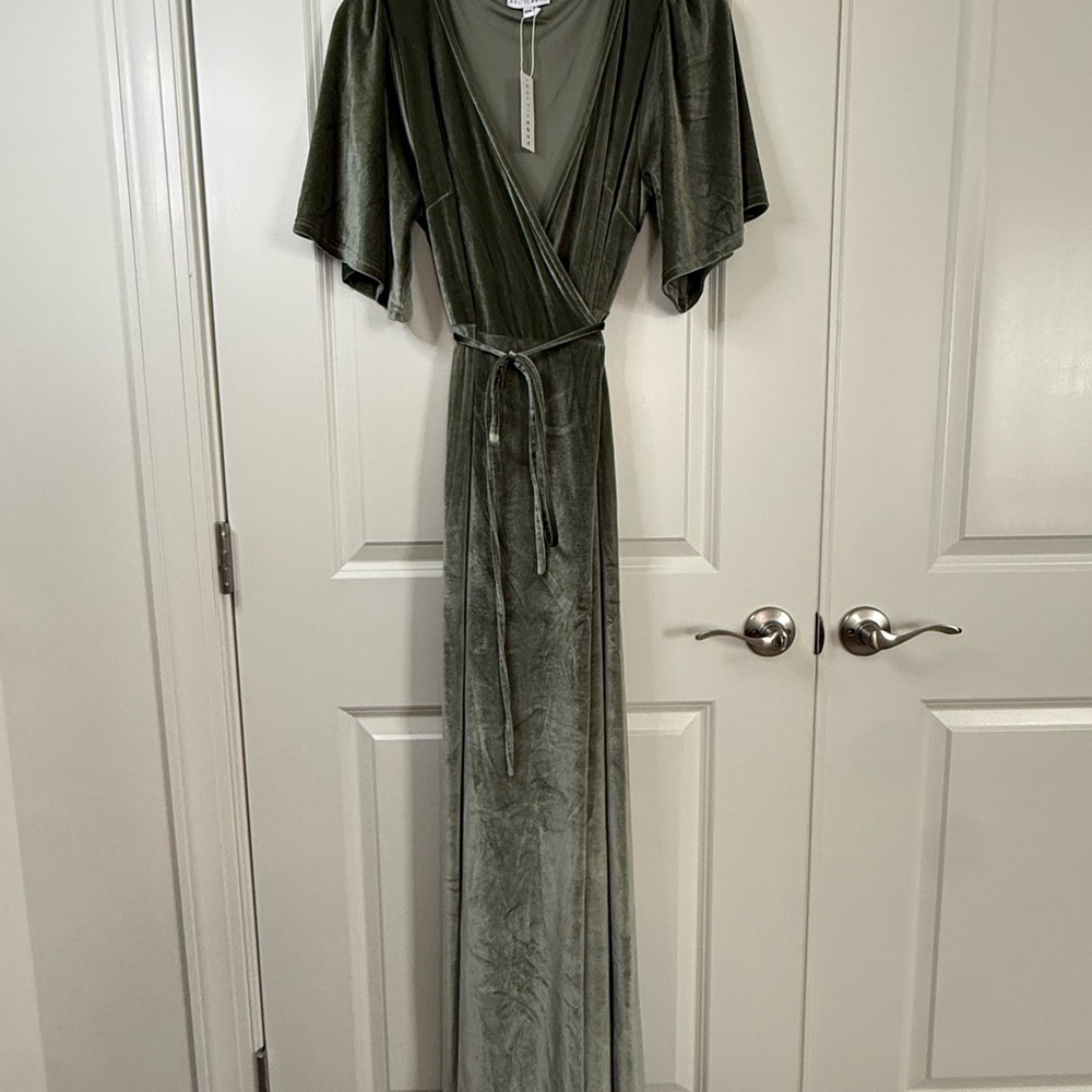 Baltic Born Forest Green Velvet Maxi Wrap Dress